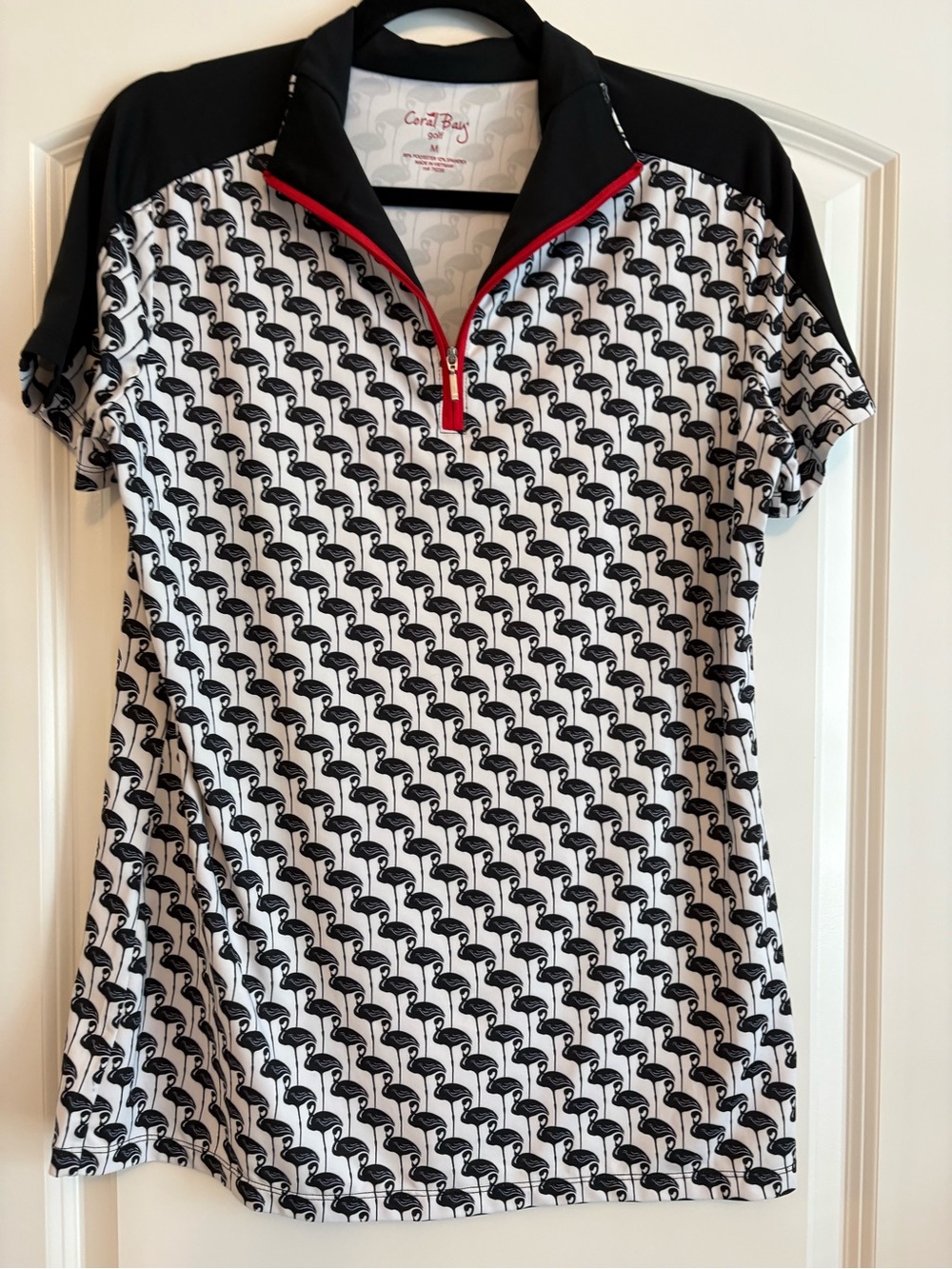 Coral Bay Black & Red Flamingo Zip Golf Shirt